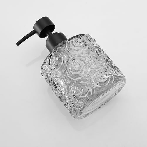 Marcella Glass Soap Dispenser with Soap Pump, Refillable 14 Ounce Capacity, Floral Design Rose Patterns, Heavy Weight Thick Glass for Bathroom, Premium Kitchen Soap Dispenser Gray - color: Gray