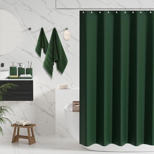 Resin Green Bathroom Set, Dark Green Bathroom Accessories Set with Shower Curtain, Bath Towel Sets, Natural Loofah Sponge, Soap Dispenser, Toothbrush Holder, Bathroom Tumbler and Tray for Bathroom - size: Bath Set+Shower Curtain+Towel Set+2PCS Loofah, sty