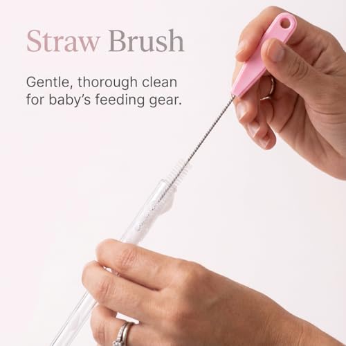 Ariseno 5-in-1 Baby Bottle Brush Set, Including Nylon and Silicone Bottle Brush, Cap, Straw, Nipple Brushes, BPA-Free (Pink) - color: Pink-nylon Silicone