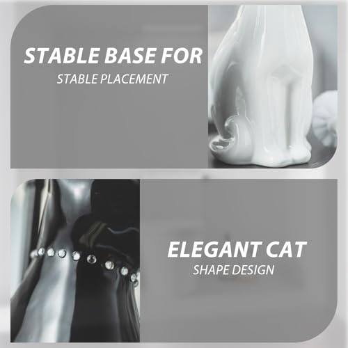 Comeon Ceramic Cat White/Black Toilet Brush and Holder Set, Plastic Handled Scrub Brush for Bathroom Cleaning,10.63"*6.3" (Black) - color: Black, size: Cat