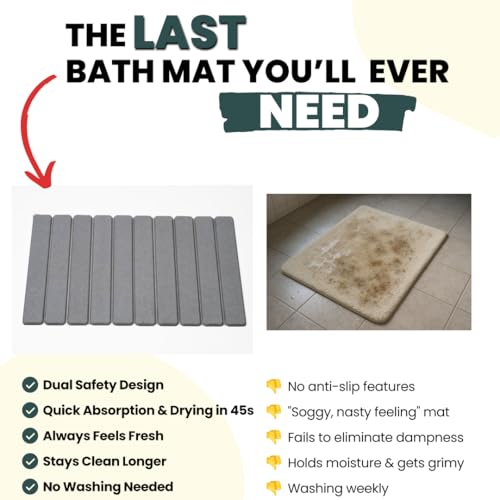 MophonicHome Extra Long Foldable Stone Bath Mat 32 x 15 - Diatomaceous Earth Shower Mat, Non-Slip Quick-Dry Stone Bath Mats for Bathroom, Super Absorbent, Compact Design, Easy to Clean, Dark Gray - color: Extra Long Dark Gray