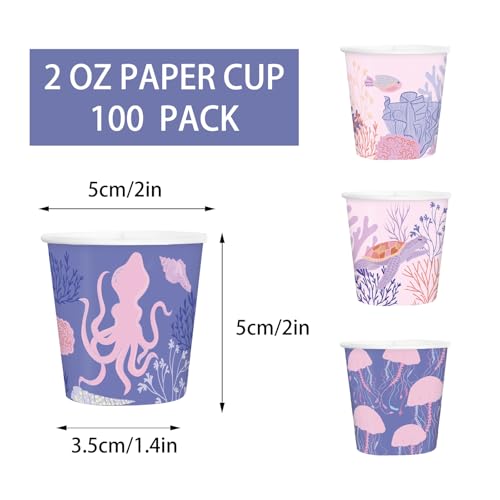 RUSPEPA 2 oz Bathroom Cups, Disposable Paper Cups - 100 Pack Set Ocean Theme Design Printed - Mini Mouthwash Rinse Paper Cups for Home, Bathroom, Picnic, Party, and Events - color: Ocean, size: 2oz
