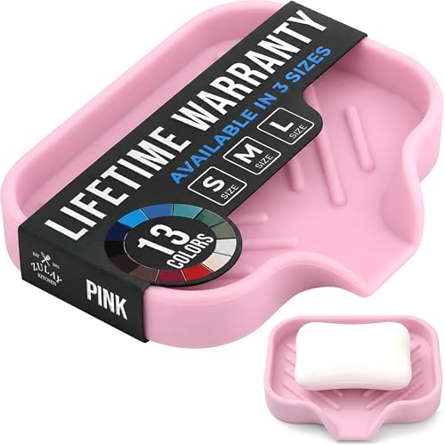 Zulay Kitchen Small Silicone Sponge Holder (4.9x3.3”) – Space-Saving Sink Organizer Tray for Sponge, Soap, Brush & More – Compact Non-Slip Dish for Kitchen & Bathroom (Pink) - color: Pink (Small), size: Small (4.9x3.3)