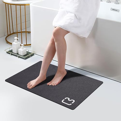 Diatomaceous Earth Bath Mat Rugs Quick Dry Super Absorbent Non Slip Rubber BottomThin Bathroom Mat Fit Under Door, Floor Rugs in Front of Bathtub,Shower Room,Sink,Washable, 15.7" x 23.6", Dark Grey - color: Dark Grey, size: 1'4" x 1'11" (Rectangular)