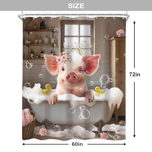Newsely Funny Pig Shower Curtain 60"W x 72"L Inch Farmhouse Rustic Farm Animal in Bathtub Cute Western Country Shower Curtain Bathroom Set Pink Floral Waterproof Bath Decoration Accessories Home Decor - color: E-01pig, size: 60"W x 72"L (Pack of 1)