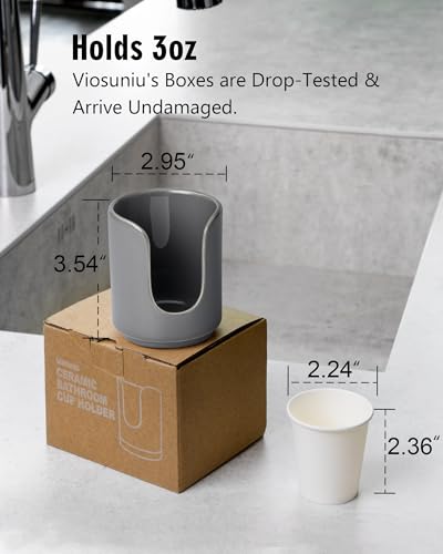 3 oz Original Ceramic Bathroom Cup Dispenser with 5 PLA Paper Cups, Bathroom Essential Accessories for Mouthwash Cup Holder (2 Pack, Grey) - color: Grey, size: 2 Pack