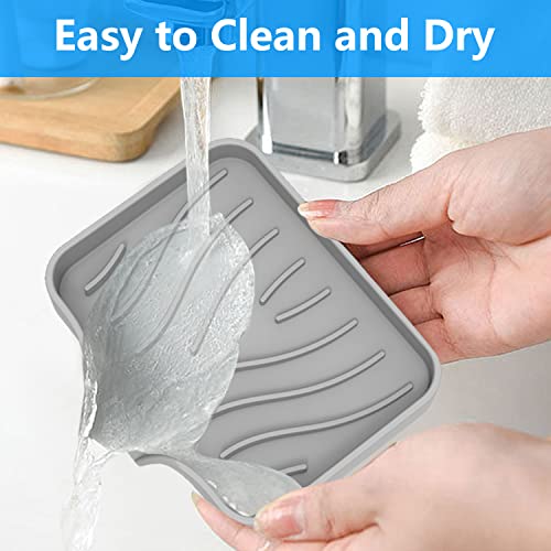 AIMAIAIMAI 3-Pack Silicone Soap Dish Set – Bar Soap Holder with Self-Draining Design, Easy-Clean Tray for Shower, Bathroom, Kitchen, and Tub - color: Black & Grey & Teal