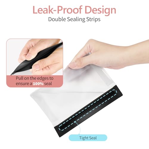 PACKISM Leakpoof Clear Toiletry Bags for Traveling - Sealed TSA Approved Toiletry Bag, Reusable Semi-Transparent Clear Cosmetic Bag with Flat Bottom, Perfect for Travel Essentials, 2L+2M, Black - color: 0-2L 2M-Black