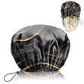 Luxury Shower Cap Satin Lined Reusable Waterproof Double Layer Elastic Adjustable Hair Bath Cap Cute Aesthetic Women Girls-Black Marble - color: F6-Black Marble