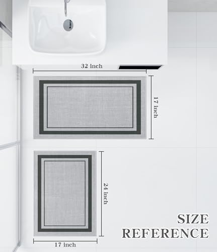 chakme 2 Piece Bathroom Rug Set, Ultra Thin Bath Mat, Quick Dry, Absorbent, Non Slip, Machine Washable, Light Grey, 17"x24"+17"x32" - color: Light Grey, size: 2-Piece (17" x 24" + 17" x 32")