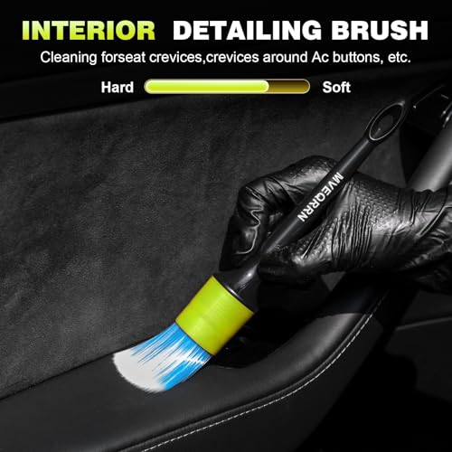 MVEQRRN 9PCS Car Detailing Brush Set, Boar Hair Detailing Brushes,Car Detailing Wheel Kit (Green) | Ultra Soft No Scratch, Car Dust Brush,Car Detailing Brushes Kit, Detail Brushes Car Detailing for Interior Exterior - color: 9pcs green detail wheel brush