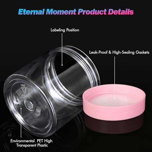 Eternal Moment 36 Pack 4 OZ Plastic Jars Round Clear Cosmetic Container Jars with Pink Lids, Perfect for Lotion, Slime，Cream, Ointments, Makeup, Eye Shadow, Samples, Pot, Travel Storage - color: Pink Lid, size: 4 Ounce
