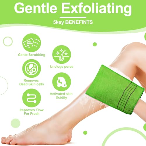 Tatuo 12 Pieces Korean Exfoliating Mitt Glove Italy Towel Body Skin Scrubber Exfoliating Scrubber for Remove Dead Skin Washcloth Korean (Small,Green) - color: Green, size: Small