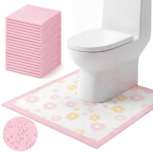 20 Pack Disposable Toilet Mats U Shaped Toilet Mat Absorbent Toilets Floor Protector Toilets Floor Protector from Urine for Potty Training Anti Urine Commode Mat for Kids (Pink,Flower) - color: Pink, size: Flower