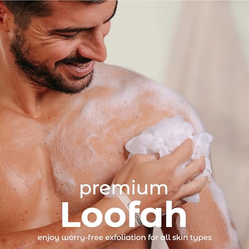 MainBasics Shower Loofah Sponge Pouf, Set of 3, Snow White | Soft Mesh Body Scrubber and Bath Sponge for Gentle Exfoliation, Rich Lather, and Everyday Shower Use - style: Snow White