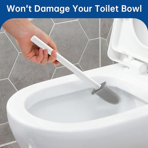 RV Toilet Brush, Grey Toilet Brush Silicone Won't Damage Toilets, Wall Mounted Toilet Brush-Anti-Roll, Anti-Drip Design, Suitable for RV Travel Trailers and Campers, Made by RVers for RVers - color: Gray