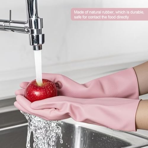 DOSEWART 4 Pairs Rubber Cleaning Gloves, Dishwashing Kitchen Gloves for Washing Dishes Non-Slip Grip Design for Cleaning
