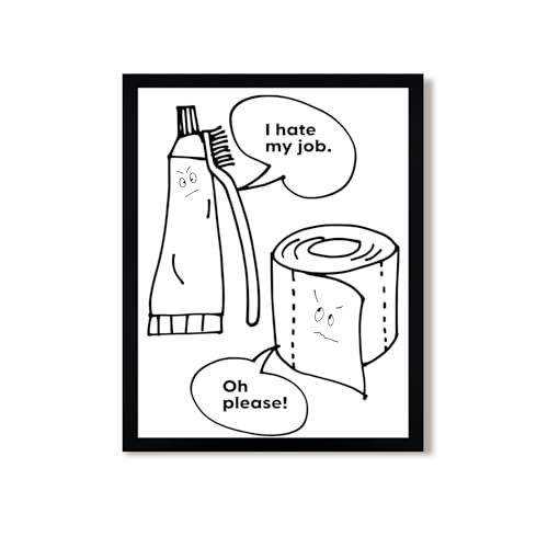 Urmoya Black and White Funny Toiletries Bathroom Wall Art, Modern Minimalistic Bathroom Sign Wall Decor with Humorous Canvas Print, Cute Art Prints Ready to Hang 8x10 Inch Wood Framed - color: Toiletries, size: 10"L x 8"W