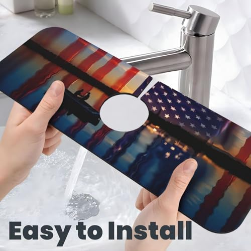 Fishing Red USA Flag Kitchen sink faucet pad, strong water absorption, anti slip, easy to clean, very suitable for splash and drip prevention, suitable for kitchens and bathrooms - color: Fishing Red USA Flag