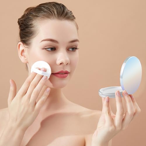 Tokusatsu 2-Pack Refillable Loose Powder Container with Puff & Mirror - 0.17 oz Travel Portable Empty Makeup Compact with Mesh for Women Girls, Silver Iridescent Silver - color: Silver Iridescent Silver