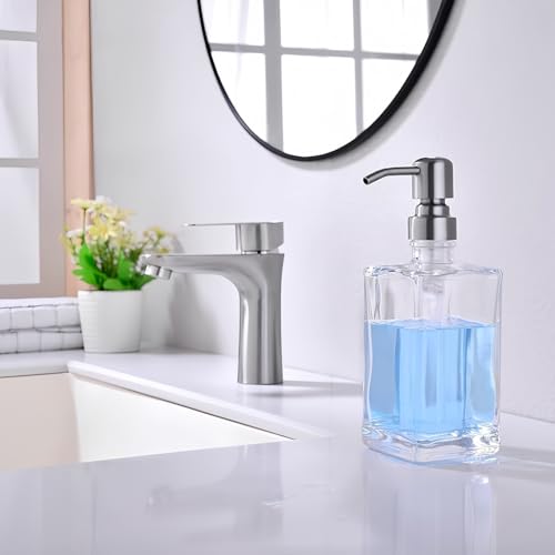 13.5 Oz Clear Glass Soap Dispenser with Rust Proof Stainless Steel Pump, Refillable Liquid Hand Soap Jar for Bathroom, Premium Kitchen Soap Dispenser (Brushed Nickel) - color: Brushed Nickel