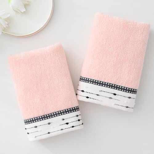 YiLUOMO Pink Hand Towels Tiny Furball Decorative Design Super Soft 100% Terry Cotton Highly Absorbent Hand Towel for Bathroom Home, Hotel, Spa (13 x 29 Inch, 2 Pieces) - color: Pink