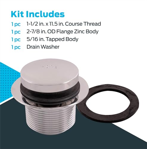 Eastman Tip-Toe Bath Drain Assembly Kit with Flange and Drain Washer, 1-1/2 Inch x 11.5 Inch Coarse Thread, Chrome Plated, 35235