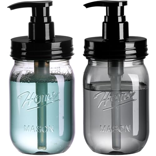 Amolliar Plastic Mason Jar Soap Dispenser with Pump Lid,16OZ Refillable Hand Soap Dispenser Set with Cute Lables, Farmhouse Decor for Kitchen Bathroom, Liquid Soap, Dish Soap (2 Pack, Black) - color: Black Jar + Black Pump