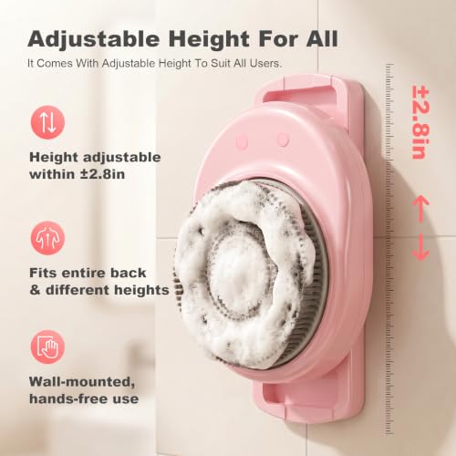 Electric Back Scrubber for Shower Wall Mounted, Hands-Free, 7'' Large Brush | Parents, Fitness Enthusiasts, Luxury Home Spa; Auto-Rotating Brush; 3 Speed Adjustment Exfoliating Brush For Back Cleansing - color: Pink