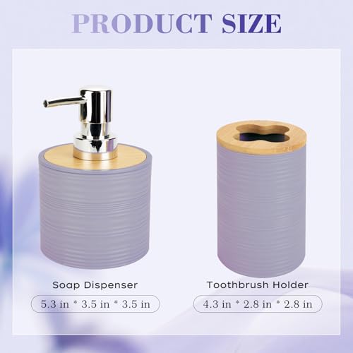 2 PCS Lavender Bathroom Accessories Set, Soap Dispenser and Toothbrush Holder Set, Plastics & Bamboo Bathroom Set, Bohemian Style Bathroom Sink Set - color: Lavender Purple, size: 2 PCS