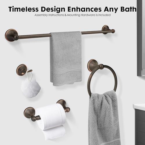 4 Piece Antique Bathroom Hardware Accessories Set Oil Rubbed Bronze,24 Inch Towel Bar Set,Towel Rack for Bathroom,Bathroom Towel Holder Bronze - color: Oil Rubbed Brushed Bronze