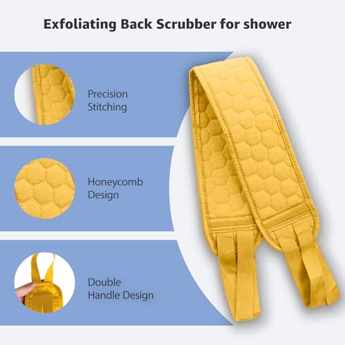 Back Scrubber for Shower with Handles, 40 Inch Extra Long Double-Sided Exfoliating Bath Strap, Textured Body Washer with Extended Reach for Deep Cleaning (Yellow) - color: Yellow
