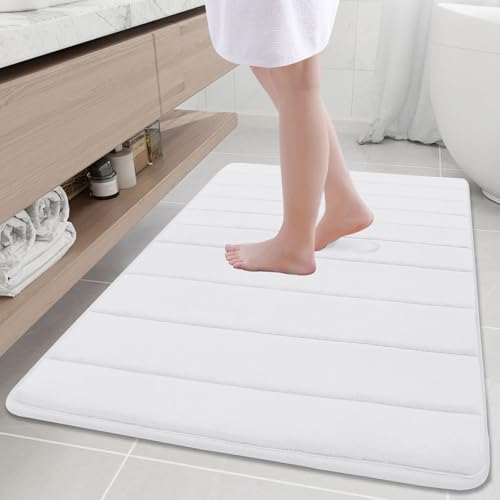 Buganda Memory Foam Bath Mat, 40" x 32", Ultra Soft Bathroom Rugs, Water Absorbent and Machine Washable Bath Rug Runner for Bathroom, Shower, and Tub, White - color: White, size: 40" X 32"