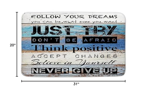 Inspirational Quote Bathroom Rugs Motivational Word Proverb Rustic Wooden Plank Blue Brown Vintage Barn Door Country Farmhouse Bath Mat Bedroom Kitchen Toilet Floor Doormat 20x31 - color: Grey, size: 20x31