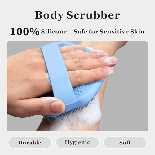 Silicone Body Scrubber 2-Pack, Shower Scrubber with Soft Bristles, Non-Slip Scrubbies for Body, Body Scrubber Exfoliator for Men and Women,Gentle Exfoliating and Lather Well (Blue+Green) - color: Blue+green