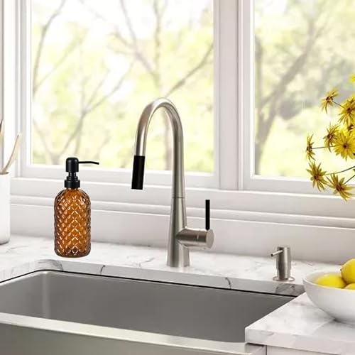 12Oz Glass Soap Dispenser with 304 Black Rustproof Stainless-Steel Pump, Refillable Glass Soap Dispenser for Kitchen, Bathroom, Farmhouse (Amber) - color: Amber