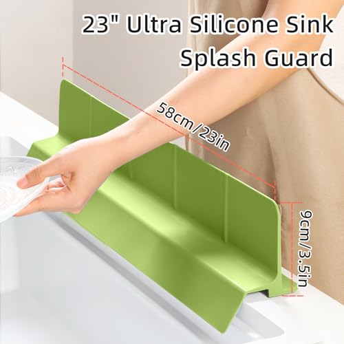 23" Ultra Silicone Sink Splash Guard Released in 2026 for Kitchen Sink,Bathroom and Island,with 3.5" High Splash Guard & 7 Strong Suction Cup (Matcha Green) - color: Matcha Green