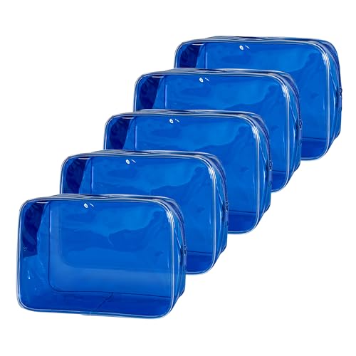 Neon TSA Approved Clear Toiletry Pouch, 7"x2.3"x4.7" Size, PVC Travel Makeup Bags for Toiletries, Transparent Cosmetic Bag for Women and Men Small (Dark Blue 5PCS) - color: Dark Blue 5PCS
