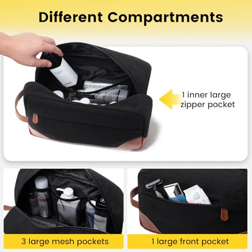 Vorspack Large Travel Toiletry Bag - Hanging Toiletry Bag for Men Water Resistant Canvas Shaving Bag with Large Capacity for Home Travel - Black - color: Black, size: Large