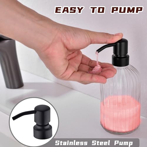 16Oz Bathroom Glass Soap Dispenser with Black Rust Proof Pump,Premium Kitchen Soap Dispenser with Vertical Stripe, Lotion Dish Dispenser for Modern Home Decor, Countertop, Hotel - color: Matte Black +Clear, size: 1-Pack