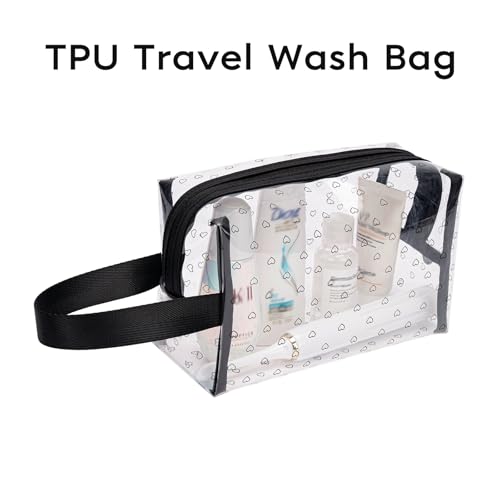 GIVLEFLY Clear TPU Toiletry Bag Set for Women & Men, 3PCS Waterproof Makeup & Skincare Organizer with Zipper, Soft Transparent Travel Cosmetic Pouch with Handle & Hanging Loop,B - size: Model B Hollow Pattern