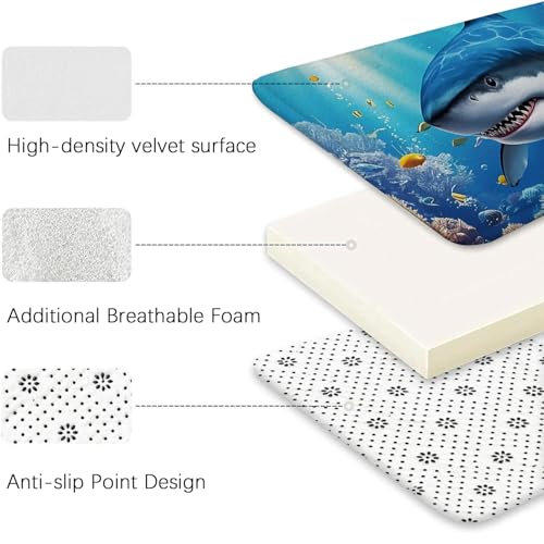 4Pcs Shower Curtain Set, Shark Blue Ocean Themed Bathroom Shower Curtain with Rugs and Accessories,with Non-Slip Rugs, Toilet Lid Cover and Bath Mat for Bathroom Decor Set - color: Shark