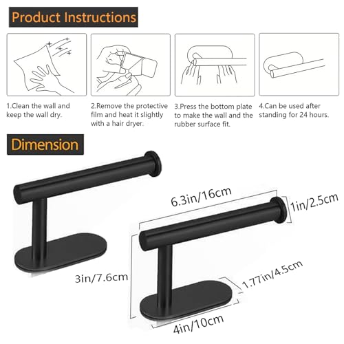 JOPOFI Self Adhesive Toilet Paper Holder - Matte Black（2 Pcs） | Toilet Paper Holder Wall Mount for Bathroom,Stainless Steel Command Strip Toilet Paper Roll Holder Stick On Wall,No Drilling - color: Matte Black, size: 2pcs