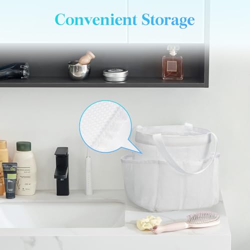 Lifewit Mesh Shower Caddy Portable for College Dorm Room Essentials with 7 Pockets, Freestanding Hanging Organizer Basket, Quick Dry Tote Bag for Camping, Bathroom, Beach, Travel, 1 Pack, White - color: White, size: M(7.5"L x 6.7"W x 9.5"H)