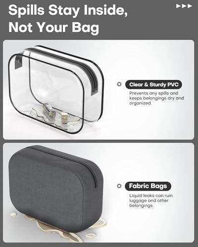 HOTOR Clear Toiletry Bag for Men & Women - TSA Approved Travel Essentials, Waterproof PVC Zippered Makeup Bag for Gym, Airplane & Daily Use, 8.8" x 6.0" x 2.2", 2 Packs - size: 2 Packs - 8.8" x 6.0" x 2.2"