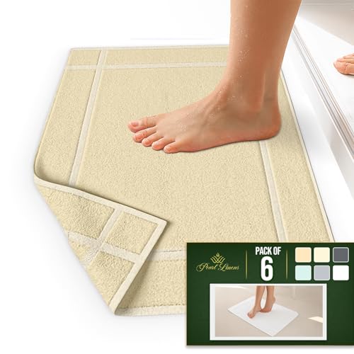 Pearl Linens Pack of 6 100% Cotton Bath Mat 18x25 inches, Soft & Absorbent Quick Dry Bathroom Mat Set, Not Bathroom Rugs, After Shower Mat, Bath Tub Mat, 781 GSM, Machine Washable, Beige - color: Beige, size: 18x25 - Set of 6