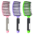 3 Pack Detangling Brush Getting Knots Out without Pain Adds Shine and Makes Hair Smooth, Detangler Boar Bristle for Adult & Kids Wet or Dry Hair(Pink/Purple/Green)