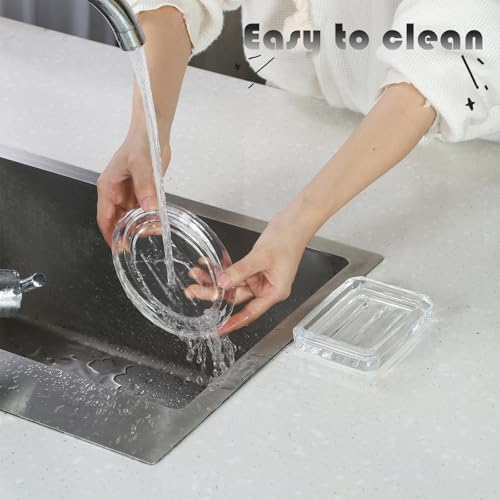 WHJY 2 Pack Glass Soap Dish - Rectangular Soap Bar Container - Transparent - size: 4.8"*3.54"