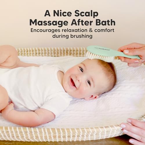 Wooden Baby Hair Brush for Toddler, Infant Cradle Cap (Sage, Regular) | Soft Goat Bristles Brush for Newborn Girl, Boy Hair, Scalp, Styling, Gentle Grooming, Baby Comb, Baby Bath Essentials - color: Sage, size: Oval, Regular 7"