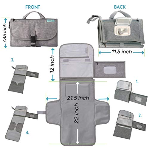 Kopi Baby Portable Diaper Changing Pad - Baby Diaper Changer Travel Bag with Wipes Pocket, Smart Design Portable Changing Mat, Infant Travel Station Kit, Gift for Newborn Girl & Boy - Grey, Classic - color: Grey, size: Classic